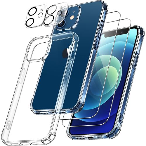 Coque Silicone Transparente Angles Renforces + Verres Trempes Et Protections Camera Arriere X2 Pour Iphone 12 Little Boutik®