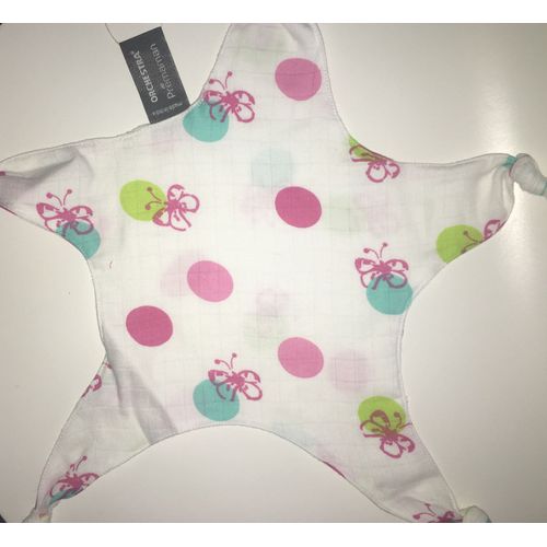 Doudou Etoile Fine Coton Orchestra Premaman Blanc Rose Papillons Roses 