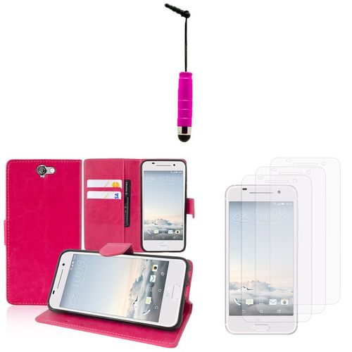 Etui Portefeuille Pour Htc One A9 Support Video Cuir Pu - Rose + Mini Stylet + 3 Films Transperent