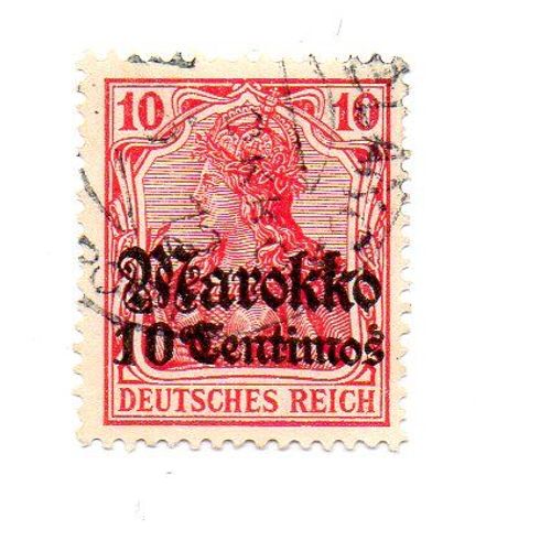 Maroc- Bureau De Poste Allemand- 1 Timbre Oblitéré Faciale 10 Rouge  