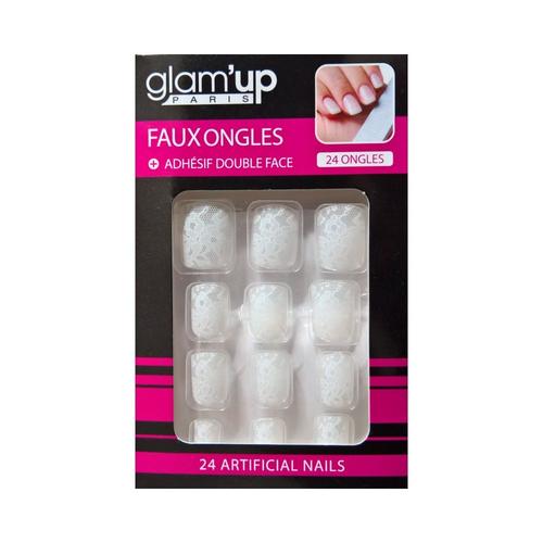 Glam Up - Faux Ongles + Adhésifs - Dentelles Blanches 