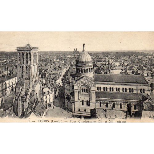 Carte Postale Ancienne - Noir Et Blanc - Tours-- Basilique Saint Martin Et Tour Charlemagne Oo Fût Enterrée Luitgarde