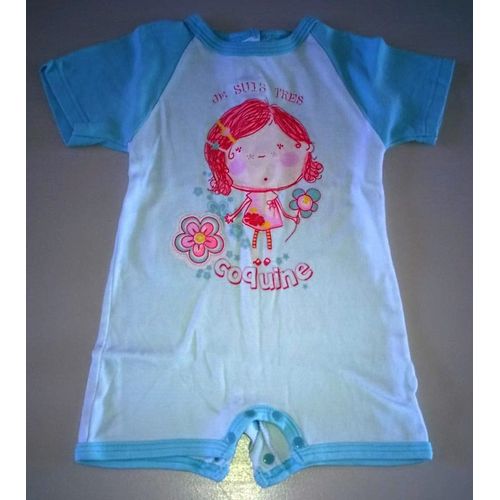 Combinaison Short Barboteuse Fille Coton 9 Mois Bleu