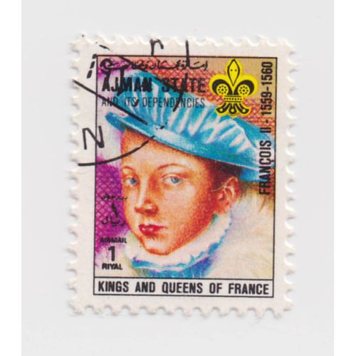 Timbre Ajman State And Its Dependencies : Kings And Queens Of France (Rois Et Reines De France) François I I (1559-1560), 1 Riyal