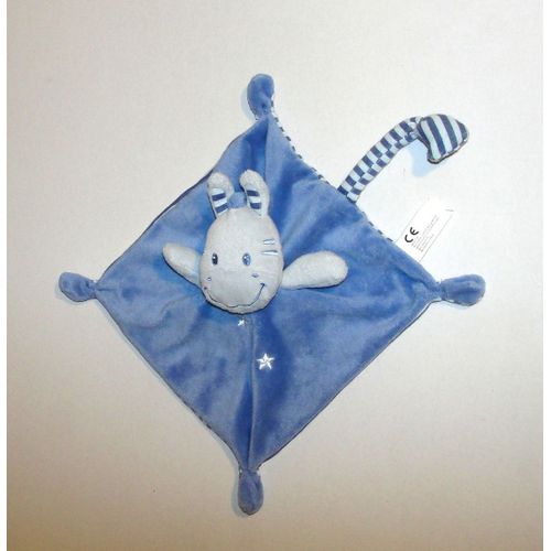 Doudou Peluche Plat Zèbre Âne Cheval Nicotoy Kiabi  Blanc Rayé Bleu