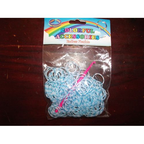 Paquet Élastiques Loom Bands Bicolore Bleu Clair/Blanc Avec Crochet Et Attaches