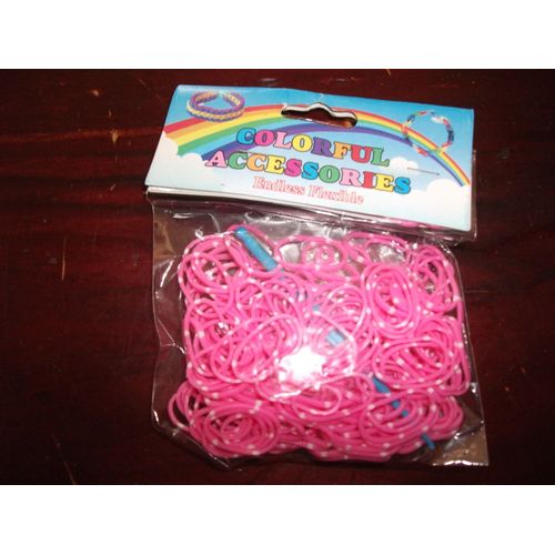 Paquet Élastiques Loom Bands Bicolore Rose/Blanc Avec Crochet Et Attaches