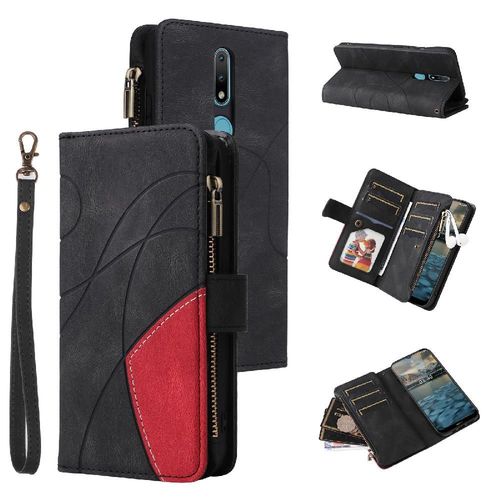 Étui Pour Nokia 2.1 Neuf Fentes Pour Cartes Béquille De Protection Avec Le Support De Fente De Carte Style De Portefeuille À Glissière Couture Bicolore - Noir