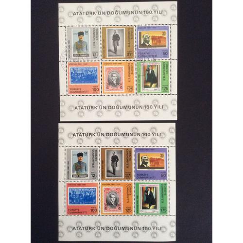 Lot De 2 Blocs Turquie Bf 21 -Timbres Du Centenaire Atatürk 1981, Neuf** Et Oblitéré  (Cote 45 Euros) 