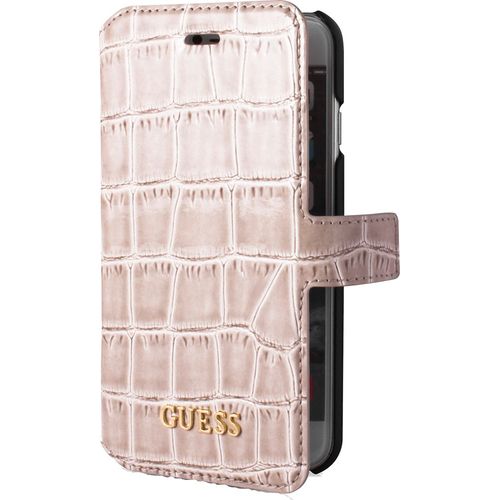 Guess - Étui À Rabat Pour Téléphone Portable - Beige, Croco Brillant
