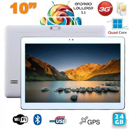 Tablette Tactile Android 10 Pouces 3G Dual Sim Quad Core Wifi Bt 24Go Blanc YONIS