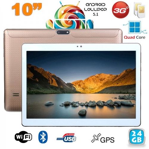 Tablette 10 Pouces 3G Android Lollipop Dual Sim Quad Core Bluetooth 24 Go Or YONIS