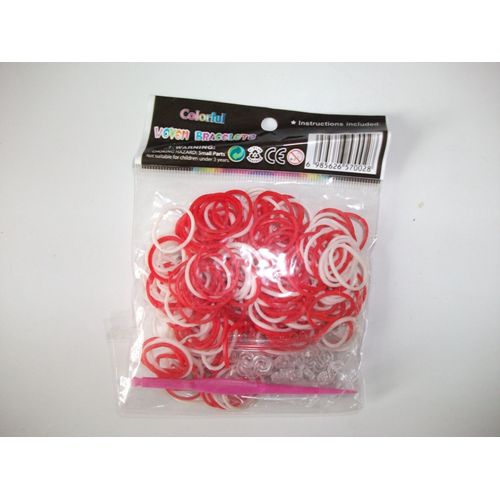 Elastiques Loom Bands Bicolore Rouge Et Blanc Avec Crochet Et Attaches