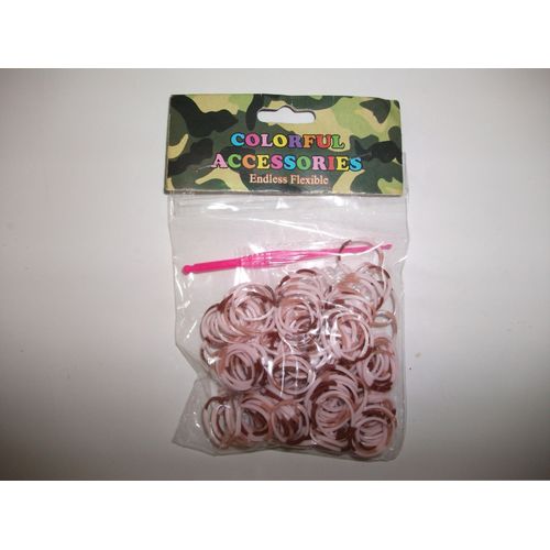 Elastiques Loom Bands Couleur Camouflage Rose/Marron Avec Crochet Et Attaches