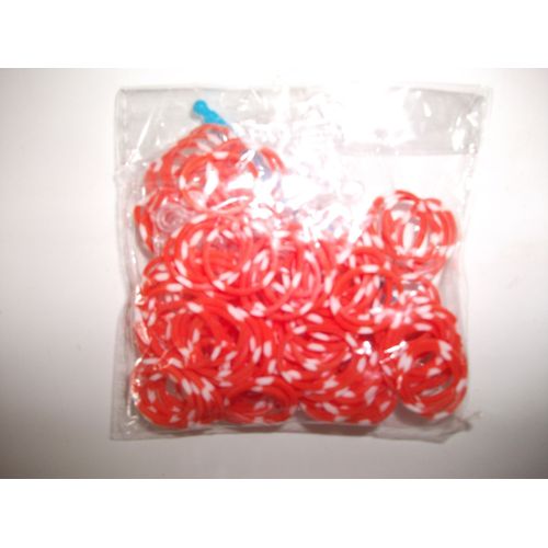 Elastiques Loom Bands Bicolore Orange/Blanc Avec Crochet Et Attaches