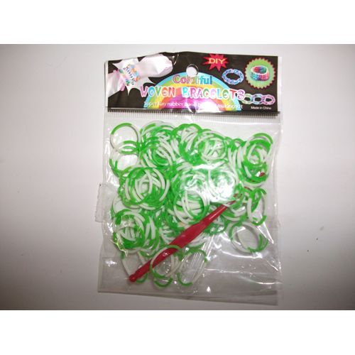 Elastiques Loom Bands Bicolore Vert/Blanc Avec Crochet Et Attaches