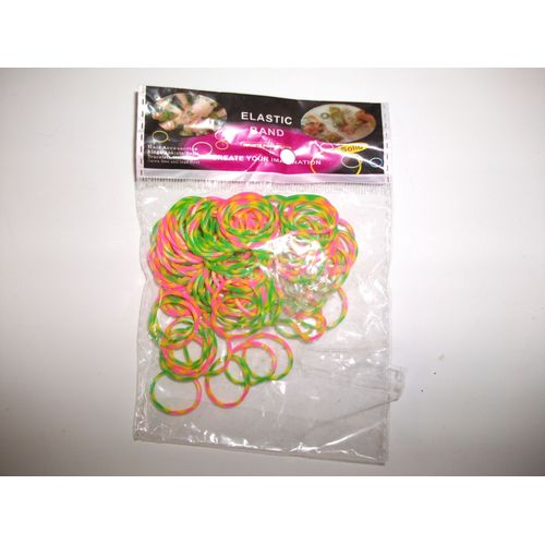 Elastiques Loom Bands Tricolore Vert/Rose/Jaune Avec Attaches