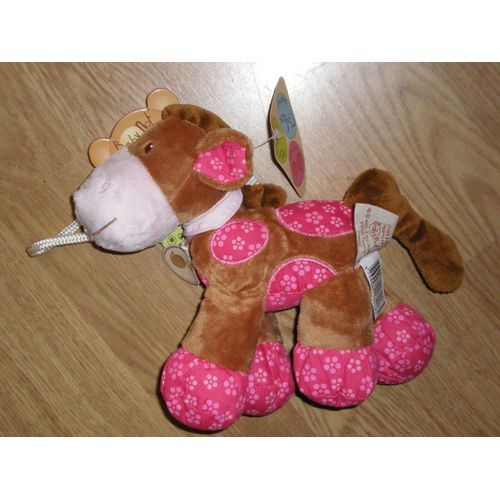 Doudou Peluche Poney Cheval Vache Âne Horse Pferd Cow Kuh Essel Voir Entendre Toucher Baby Nat' Babynat Marron Rouge Fleur Dessin Rose Bordeau Orange Caramel 