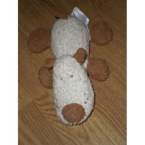 Doudou Peluche Chien Hund Dog Kiabi Bébé Couché Beige Marron Eponge
