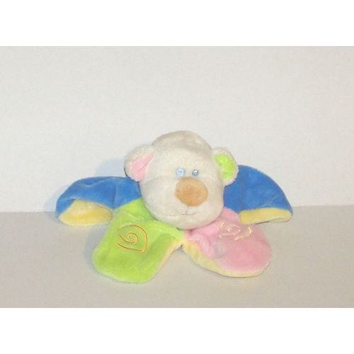 Singe Ou Chien Doudou Plat Forme Fleurs Multicolore Avec Spirale Brodé Sur Les Petales Doudou Biesse Baby 23cm