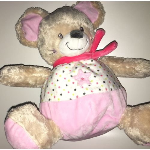 Doudou Souris Boule Rose Beige Etoiles Mots D'enfants