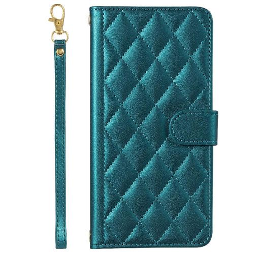 Téléphone Étui Pour Iphone 15 Pro Max Treillis Sangle À Main Portefeuille Flip Folio Titulaire De Fentes Pour Cartes Magnétique - Vert Foncé