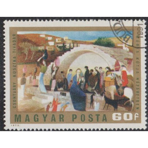 Timbre De Hongrie N°2316 Y&t 60 Fi Polychrome Peintures De Tivadar Csontvary Kosztka La Fontaine De Marie À Nazareth