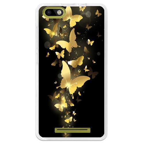 Coque Souple Pour Wiko Lenny 3 Avec Impression Motifs Papillons Dorés