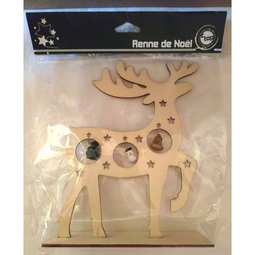 Renne De Noël Avec Miniatures - Article En Bois Posé Sur Un Socle - 14x18cm - Création La Créa C'est Moi De Ctop - Sous Cellophane