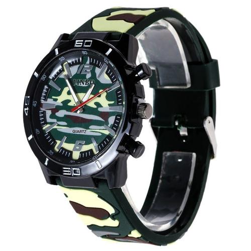 Montre Militaire-Camouflage Vert Clair -Bracelet Silicone-Top Tendance