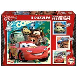 4 Puzzles Enfant Disney Pixar Cars 12 / 16 / 20 / 25 Pieces - Flash Mcqueen, Martin, Guido, Luigi, Etc. - Set Puzzle Progressif + Carte