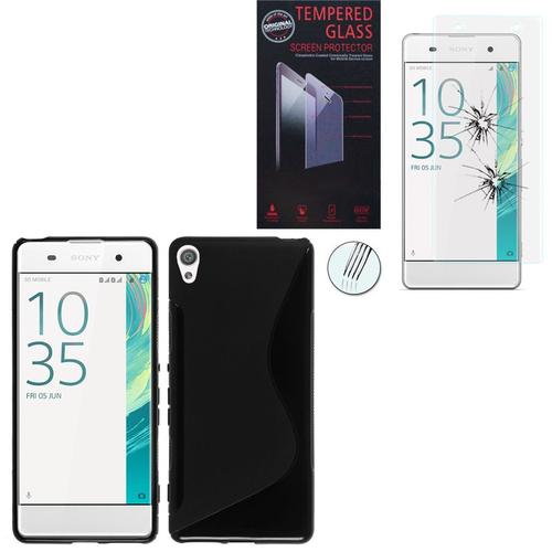 Sony Xperia Xa/ Xa Dual: Coque Etui Housse Pochette Accessoires Silicone Gel Motif S Line - Noir + 1 Film De Protection D'écran Verre Trempé