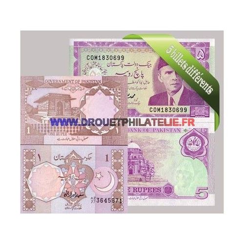 Pakistan 5 Billets De Banque Differents