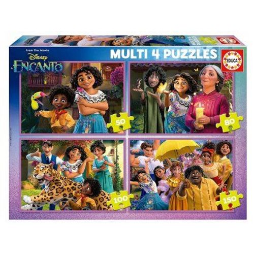 Pack Multi Puzzles 4 En 1 Disney Encanto : La Famille Madrigal 50 / 80 / 100 / 150 Pieces - Jeu Progressif, Evolutif - Puzzle Enfant + Carte