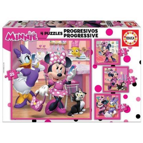 Multipack Puzzles 4 En 1 Disney 12/16/20/25 Pieces Minnie Et Daisy - Evolutifs, Progressifs - Set Puzzle Educatif + Carte