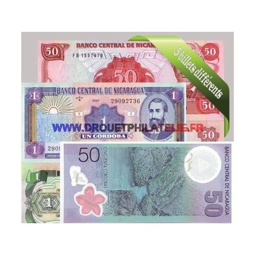 Nicaragua 5 Billets De Banque Differents 