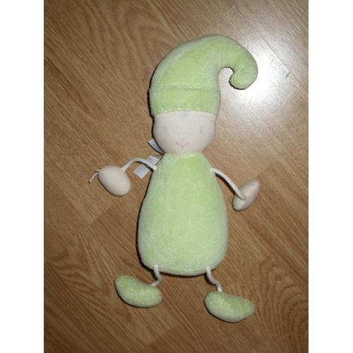 Doudou Peluche Lutin Poupée Doll Fille Rose Vert Hochet Corolle Bras Jambe No Plus Tunique Robe À Poisficelle