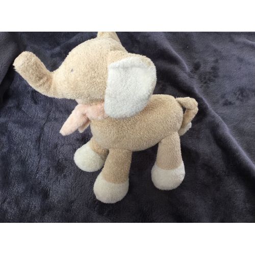 Éléphant Doudou Peluche Beige Marron Écharpe Orange Saumon Nicotoy