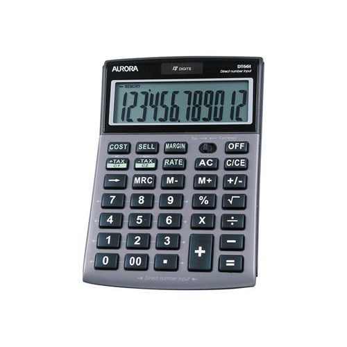 AURORA DT661 - Calculatrice de bureau - 12 chiffres - panneau solaire, pile