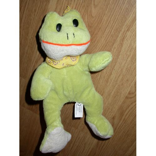 Doudou Peluche Grenouille Frog Frosch Vert Verte Pomme Clair Foulard Tissu Kamaka 23 Cm +/-