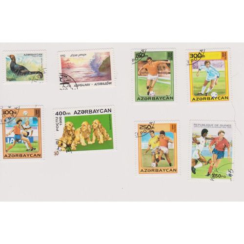 Timbre Lot 8 Timbres Football Animaux Azerbaïdjan