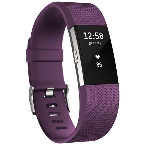 Fitbit Charge 2 - Argent - Tracker D'activités Avec Bracelet - Lie-De-Vin - Taille Du Bracelet : L - Monochrome - Bluetooth - 35 G - Argent