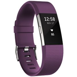 Fitbit Charge 2 - Argent - Tracker D'activités Avec Bracelet - Lie-De-Vin - Taille Du Bracelet : L - Monochrome - Bluetooth - 35 G - Argent