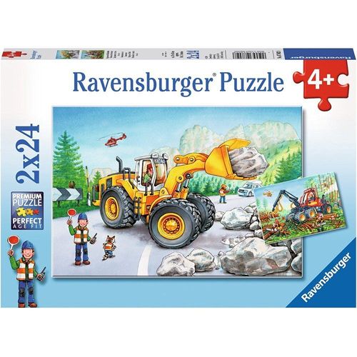 Puzzle 24 Pièces 2 Puzzles - Tractopelle Et Tracteur Forestier