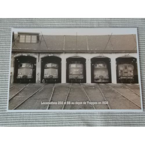 Carte Postale Train : Locomotives 2d2 Et Bb Au Depot De Trappes En 1938-Editions Atlas
