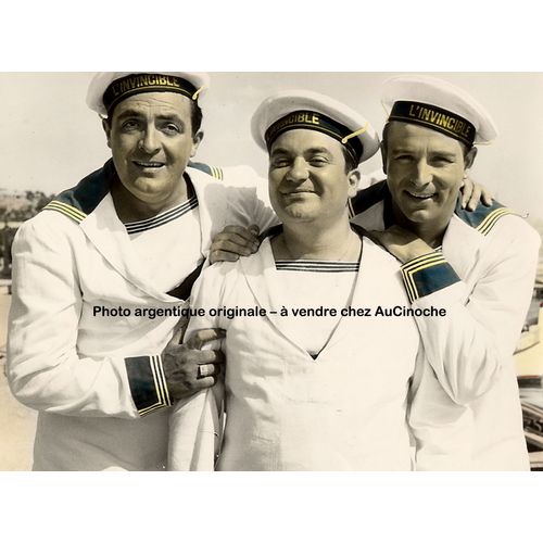 Henri Genès, Jean Carmet, Marcel Merkès / Photo Jacques Boutinot / Tirage Argentique N&b Original Colorisé 18x24cm De 1957 / Du Film De Maurice De Canonge "Trois De La Marine"