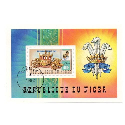 Niger- Bloc Tiimbre- Cachet Niamey 1982- Naissance Royale 1982- Prince William