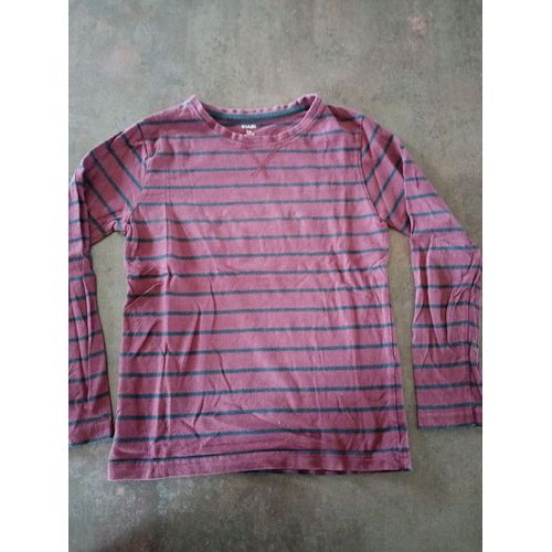 T Shirt Ml Bordeaux Rayé Marine Garçon 8 Ans Kiabi Très Bon État