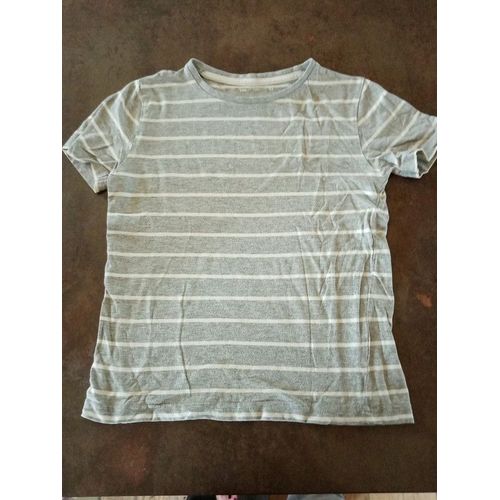 T Shirt Mc Gris Rayé Blanc Garçon 8 Ans Gemo Très Bon État