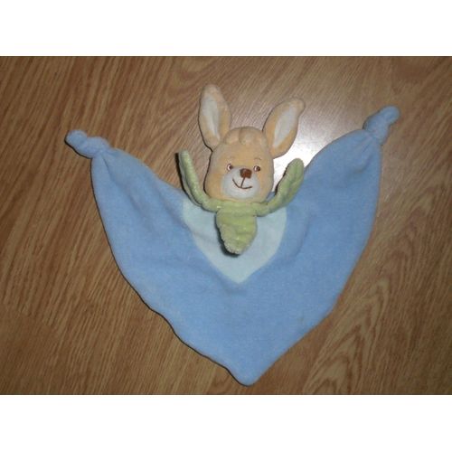 Doudou Peluche Lapin Rabbit Hase Lièvre Bunny Triangle Jolly Baby Jollybaby Beige Feuille Vert Bleu